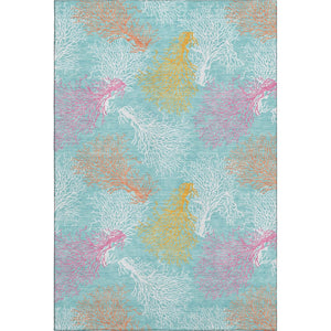 HomeRoots 10' X 14' Vibrant Aqua Orange Pink Geometric Washable Area Rug with UV Protection for High-Traffic Spaces 645744