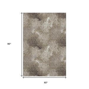 HomeRoots 5' x 8' Geometric Washable Area Rug in Latte, Ivory & Gray – UV Protected, Durable & Stylish Design 645752