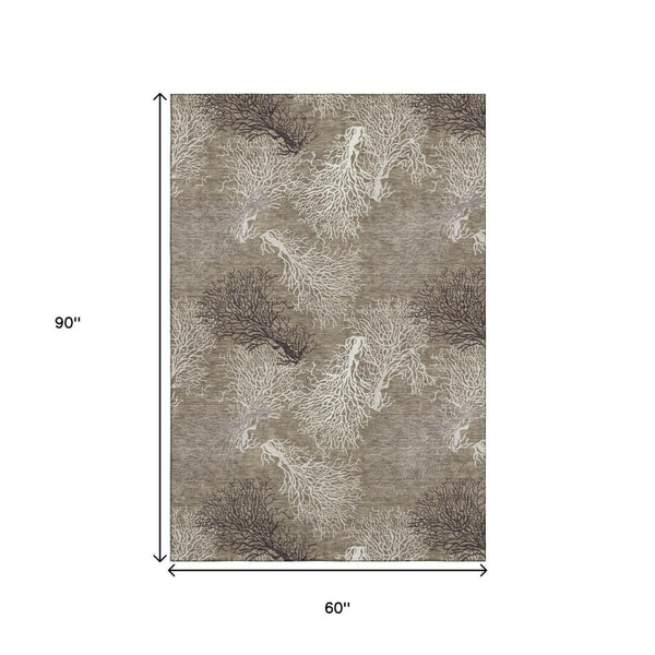 HomeRoots 5' x 8' Geometric Washable Area Rug in Latte, Ivory & Gray – UV Protected, Durable & Stylish Design 645752