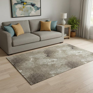 HomeRoots 5' x 8' Geometric Washable Area Rug in Latte, Ivory & Gray – UV Protected, Durable & Stylish Design 645752