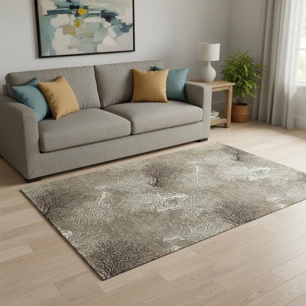 HomeRoots 5' x 8' Geometric Washable Area Rug in Latte, Ivory & Gray – UV Protected, Durable & Stylish Design 645752