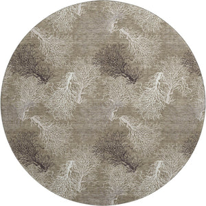 HomeRoots 8' Modern Coastal Latte Ivory Gray Geometric Washable Round Rug - Stain-Resistant & UV Protected 645753