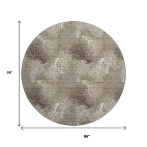 HomeRoots 8' Modern Coastal Latte Ivory Gray Geometric Washable Round Rug - Stain-Resistant & UV Protected 645753
