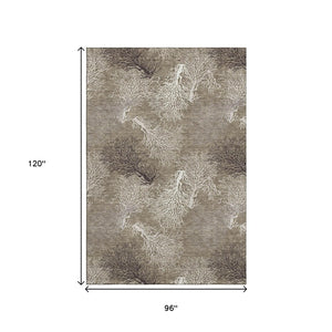 HomeRoots 8' X 10' Stylish Latte Ivory & Gray Geometric Area Rug - Washable, UV-Protected, Pet-Friendly Design 645754