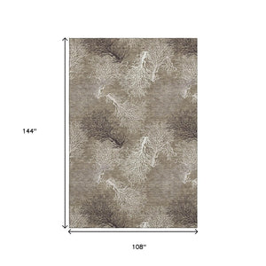 HomeRoots 9' X 12' Coastal-Inspired Geometric Washable Area Rug in Soft Latte, Ivory & Gray – UV Protected! 645755