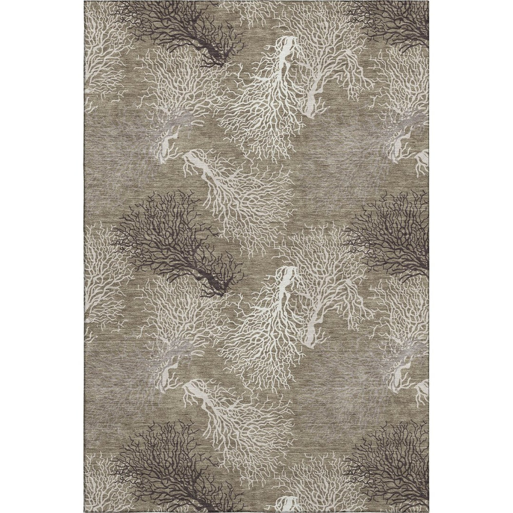 HomeRoots 9' X 12' Coastal-Inspired Geometric Washable Area Rug in Soft Latte, Ivory & Gray – UV Protected! 645755