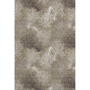 HomeRoots 9' X 12' Coastal-Inspired Geometric Washable Area Rug in Soft Latte, Ivory & Gray – UV Protected! 645755
