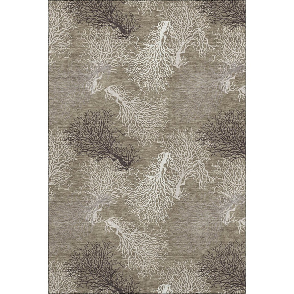 HomeRoots 9' X 12' Coastal-Inspired Geometric Washable Area Rug in Soft Latte, Ivory & Gray – UV Protected! 645755