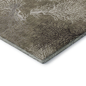 HomeRoots 9' X 12' Coastal-Inspired Geometric Washable Area Rug in Soft Latte, Ivory & Gray – UV Protected! 645755