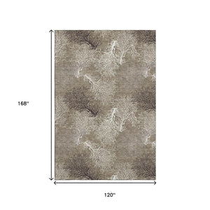 HomeRoots 10' Geometric Latte Ivory & Gray Washable Area Rug for Modern Coastal Living Spaces, Stain-Resistant 645756