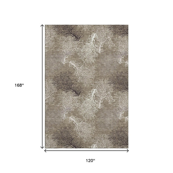 HomeRoots 10' Geometric Latte Ivory & Gray Washable Area Rug for Modern Coastal Living Spaces, Stain-Resistant 645756