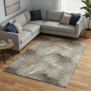 HomeRoots 10' Geometric Latte Ivory & Gray Washable Area Rug for Modern Coastal Living Spaces, Stain-Resistant 645756