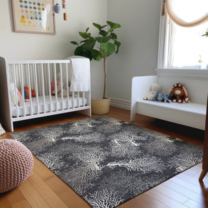 HomeRoots 5' X 8' Stylish Midnight and White Geometric Area Rug - Washable, UV Protected, Durable Design! 645758