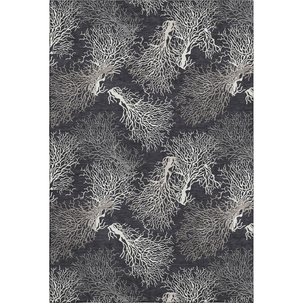 HomeRoots 5' X 8' Stylish Midnight and White Geometric Area Rug - Washable, UV Protected, Durable Design! 645758