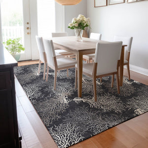 HomeRoots 5' X 8' Stylish Midnight and White Geometric Area Rug - Washable, UV Protected, Durable Design! 645758