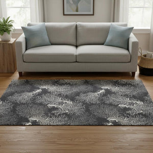 HomeRoots 5' X 8' Stylish Midnight and White Geometric Area Rug - Washable, UV Protected, Durable Design! 645758