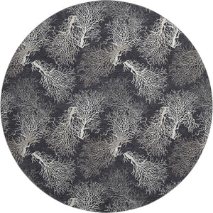 HomeRoots 8' Midnight and White Geometric Round Rug - Washable, UV Protected, Stylish for High-Traffic Areas 645759