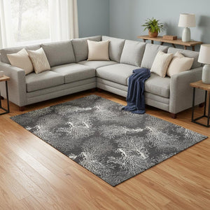 HomeRoots 8' X 10' Stylish Midnight & White Geometric Washable Area Rug with Stain Resistance & UV Protection 645760