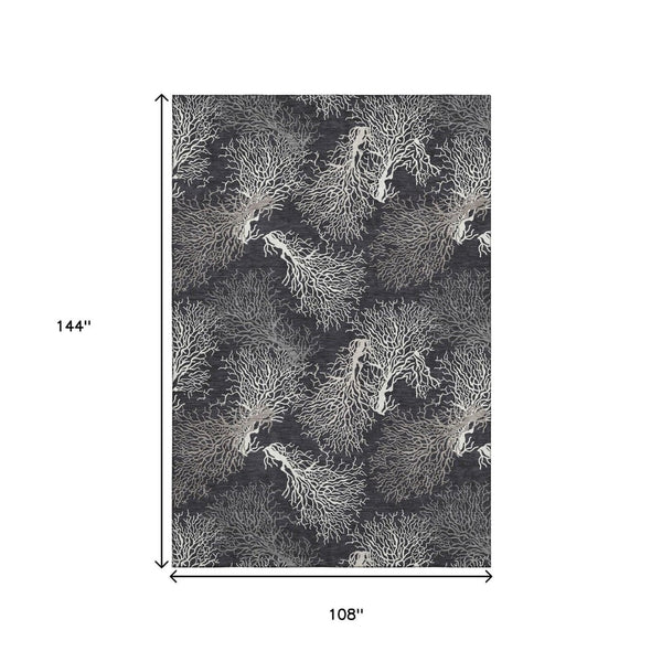 HomeRoots 9' X 12' Stylish Midnight And White Geometric Area Rug – Washable, UV-Protected, Stain Resistant Design 645761