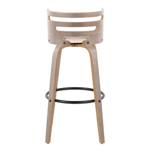 English Elm Cosini 30" Mid-Century Modern Barstool Set Of 2 With Swivel Cream Faux Leather & Light Grey Wood Finish B202S00512