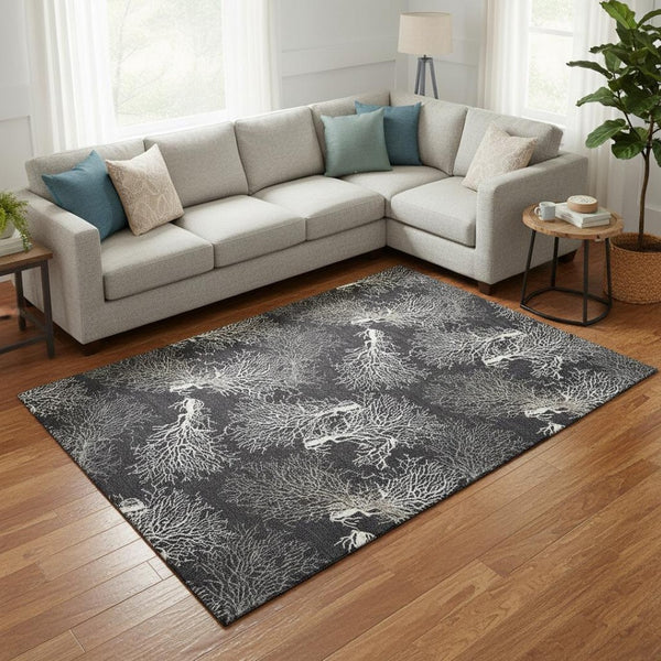 HomeRoots 10' X 14' Coastal-Inspired Midnight & White Geometric Area Rug - Washable, UV-Protected & Durable! 645762