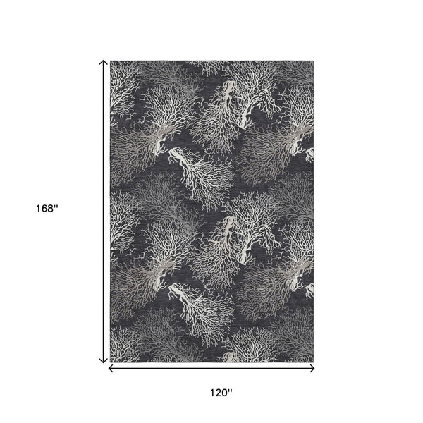HomeRoots 10' X 14' Coastal-Inspired Midnight & White Geometric Area Rug - Washable, UV-Protected & Durable! 645762