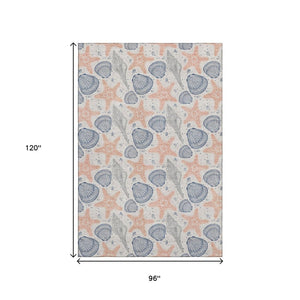 HomeRoots 8' X 10' Modern Peach Ivory Navy Geometric Area Rug - Washable, UV Protected & Stain Resistant! 645766