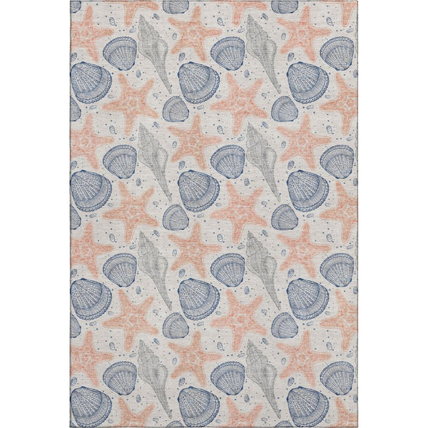 HomeRoots 8' X 10' Modern Peach Ivory Navy Geometric Area Rug - Washable, UV Protected & Stain Resistant! 645766