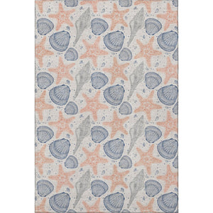 HomeRoots 8' X 10' Modern Peach Ivory Navy Geometric Area Rug - Washable, UV Protected & Stain Resistant! 645766