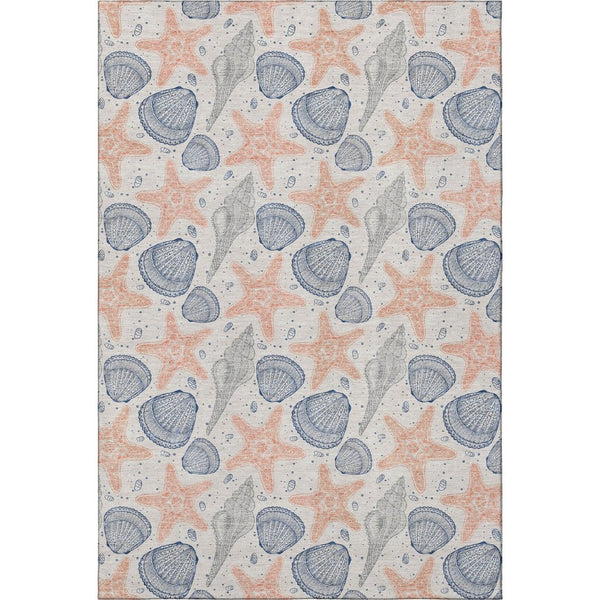 HomeRoots 8' X 10' Modern Peach Ivory Navy Geometric Area Rug - Washable, UV Protected & Stain Resistant! 645766