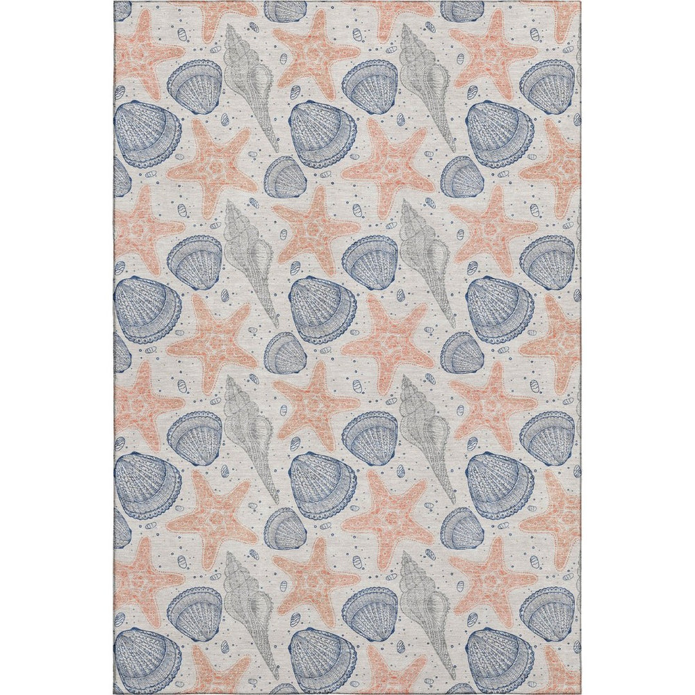 HomeRoots 9' X 12' Stylish Peach & Navy Geometric Area Rug - Washable, UV-Protected, Durable for High Traffic Areas 645767