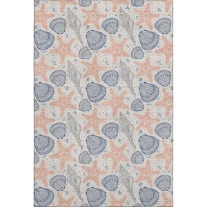 HomeRoots 9' X 12' Stylish Peach & Navy Geometric Area Rug - Washable, UV-Protected, Durable for High Traffic Areas 645767