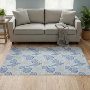 HomeRoots 5' X 8' Coastal-Inspired Blue & Beige Geometric Area Rug - Washable, UV Protection & Stain-Resistant 645770
