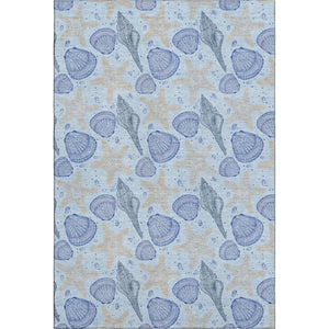 HomeRoots 5' X 8' Coastal-Inspired Blue & Beige Geometric Area Rug - Washable, UV Protection & Stain-Resistant 645770