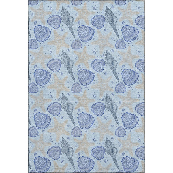 HomeRoots 5' X 8' Coastal-Inspired Blue & Beige Geometric Area Rug - Washable, UV Protection & Stain-Resistant 645770