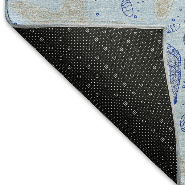 HomeRoots 5' X 8' Coastal-Inspired Blue & Beige Geometric Area Rug - Washable, UV Protection & Stain-Resistant 645770