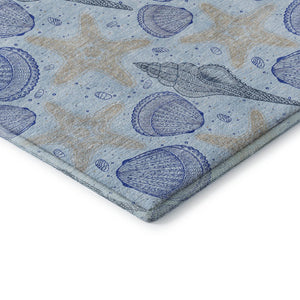 HomeRoots 5' X 8' Coastal-Inspired Blue & Beige Geometric Area Rug - Washable, UV Protection & Stain-Resistant 645770