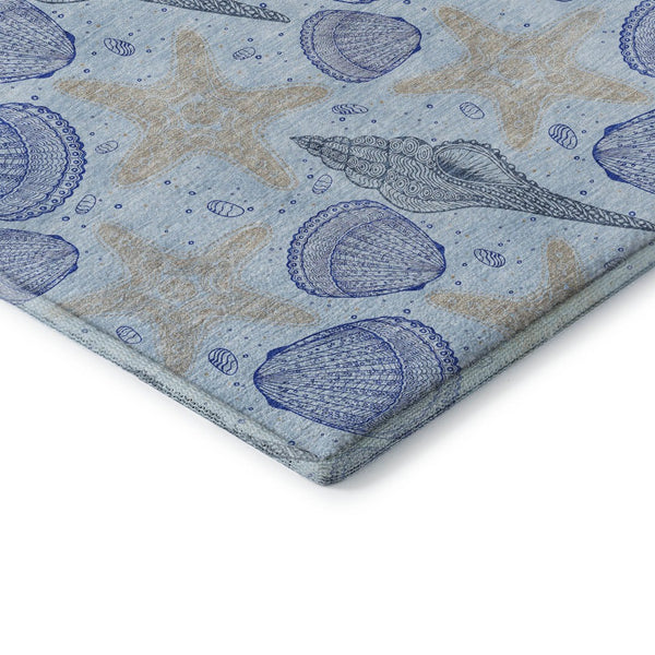 HomeRoots 5' X 8' Coastal-Inspired Blue & Beige Geometric Area Rug - Washable, UV Protection & Stain-Resistant 645770