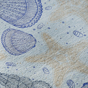 HomeRoots 5' X 8' Coastal-Inspired Blue & Beige Geometric Area Rug - Washable, UV Protection & Stain-Resistant 645770