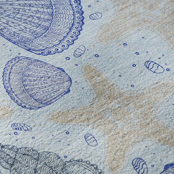 HomeRoots 5' X 8' Coastal-Inspired Blue & Beige Geometric Area Rug - Washable, UV Protection & Stain-Resistant 645770