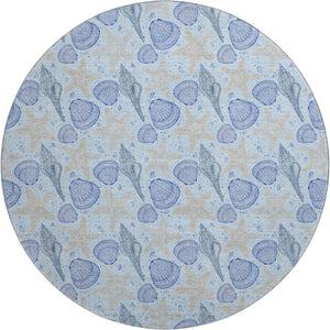 HomeRoots 8' Blue and Beige Geometric Round Rug – Stylish, Washable, UV-Protected for Busy Homes & Kids 645771