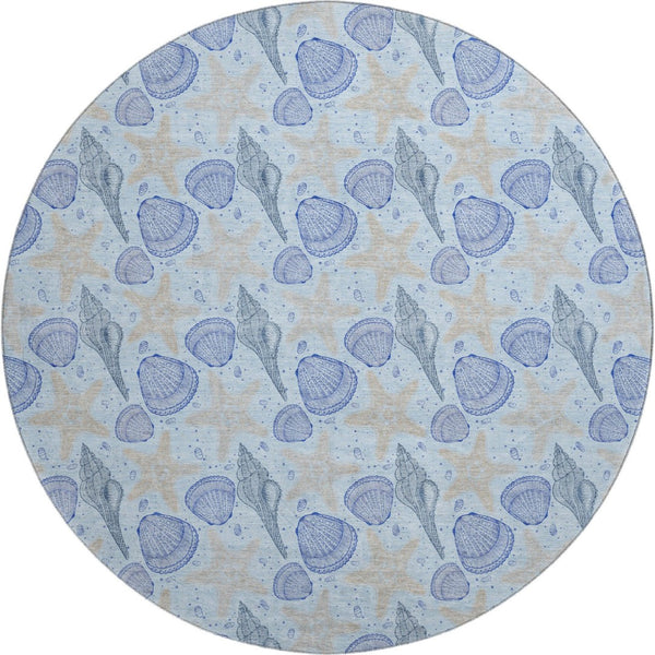 HomeRoots 8' Blue and Beige Geometric Round Rug – Stylish, Washable, UV-Protected for Busy Homes & Kids 645771