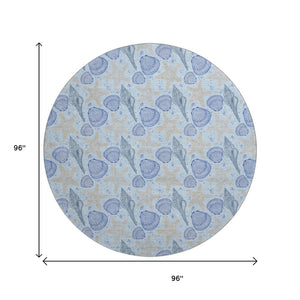 HomeRoots 8' Blue and Beige Geometric Round Rug – Stylish, Washable, UV-Protected for Busy Homes & Kids 645771