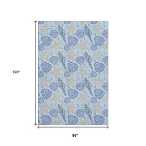 HomeRoots 8' X 10' Coastal Blue Beige Geometric Area Rug - Durable, Washable, UV-Protected for Homes with Pets 645772