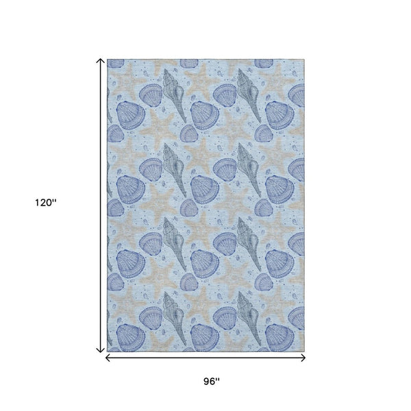 HomeRoots 8' X 10' Coastal Blue Beige Geometric Area Rug - Durable, Washable, UV-Protected for Homes with Pets 645772
