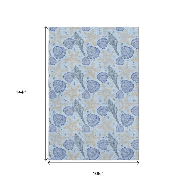 HomeRoots 9' Blue and Beige Geometric Washable Area Rug - Durable, UV-Protected, Perfect for High-Traffic Spaces! 645773