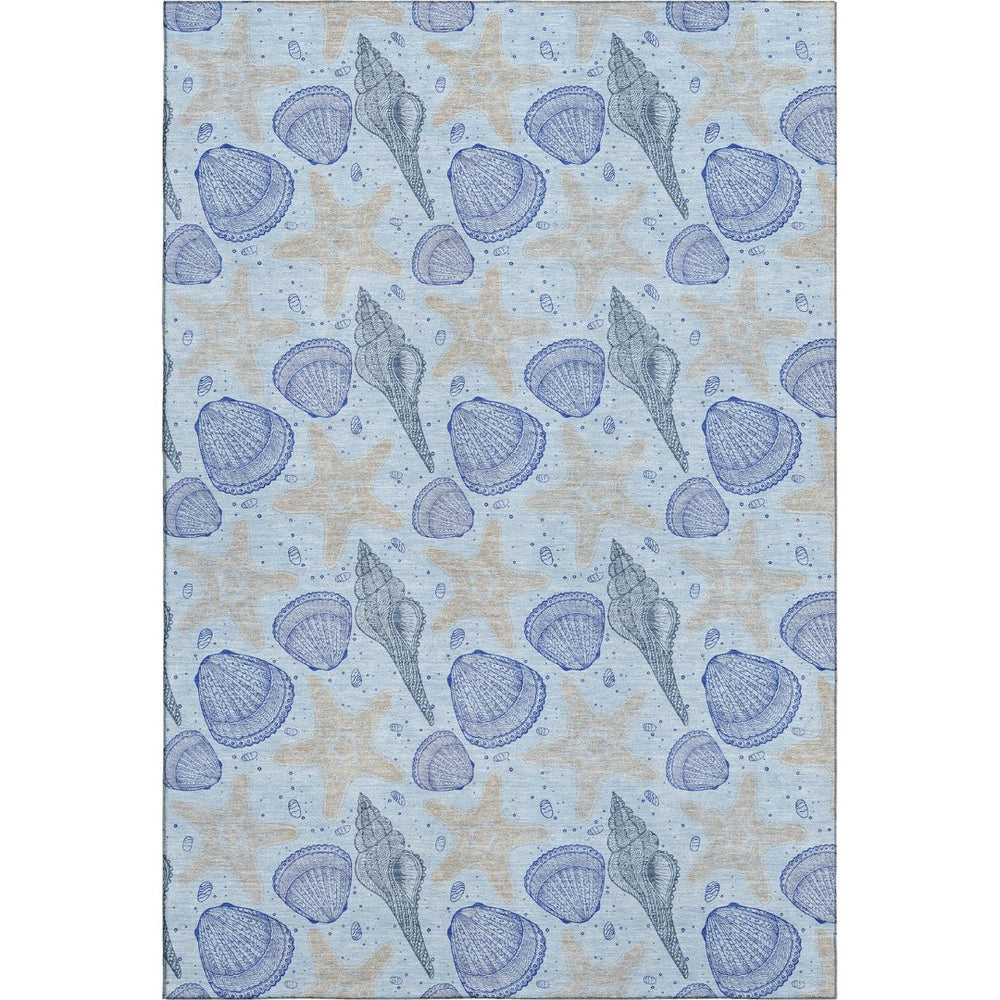 HomeRoots 9' Blue and Beige Geometric Washable Area Rug - Durable, UV-Protected, Perfect for High-Traffic Spaces! 645773