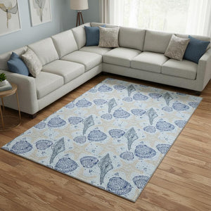 HomeRoots 9' Blue and Beige Geometric Washable Area Rug - Durable, UV-Protected, Perfect for High-Traffic Spaces! 645773