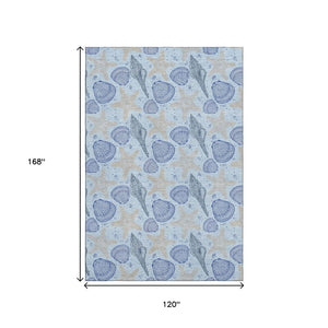 HomeRoots 10' Blue and Beige Geometric Area Rug - Washable, UV Protected, Ideal for Busy Homes and Decor 645774