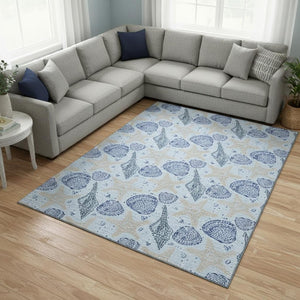 HomeRoots 10' Blue and Beige Geometric Area Rug - Washable, UV Protected, Ideal for Busy Homes and Decor 645774
